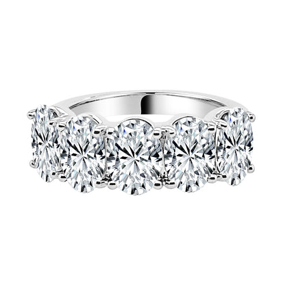 Stunning 5 Stone Oval Wedding Band in 14 Karat White Gold with Lab Diamonds - 3.50 Carat