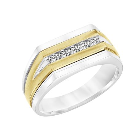 14 Karat Two-Tone Alloy Wedding Band with Natural Diamond Accent