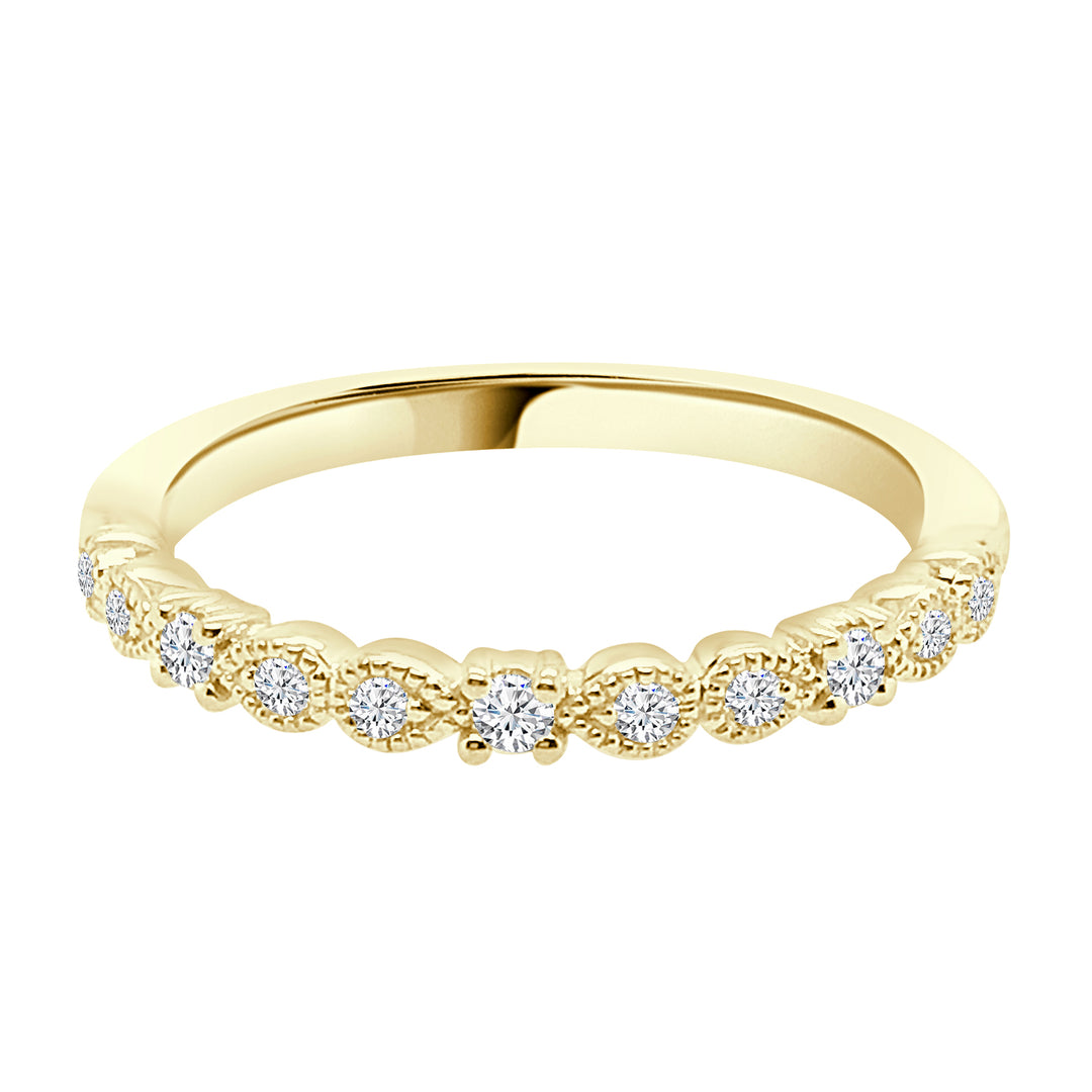 14 Karat Yellow Gold Wedding Band with Alternating Pear and Round Natural Diamond Accents