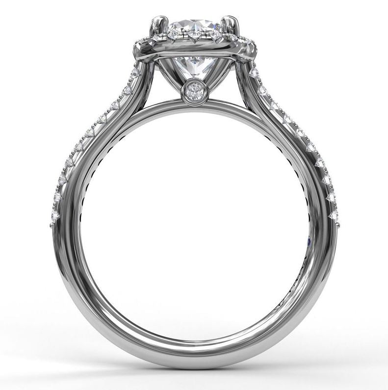 Delicate Round Engagement Mounting in 14 Karat White Gold with Cubic Zirconia