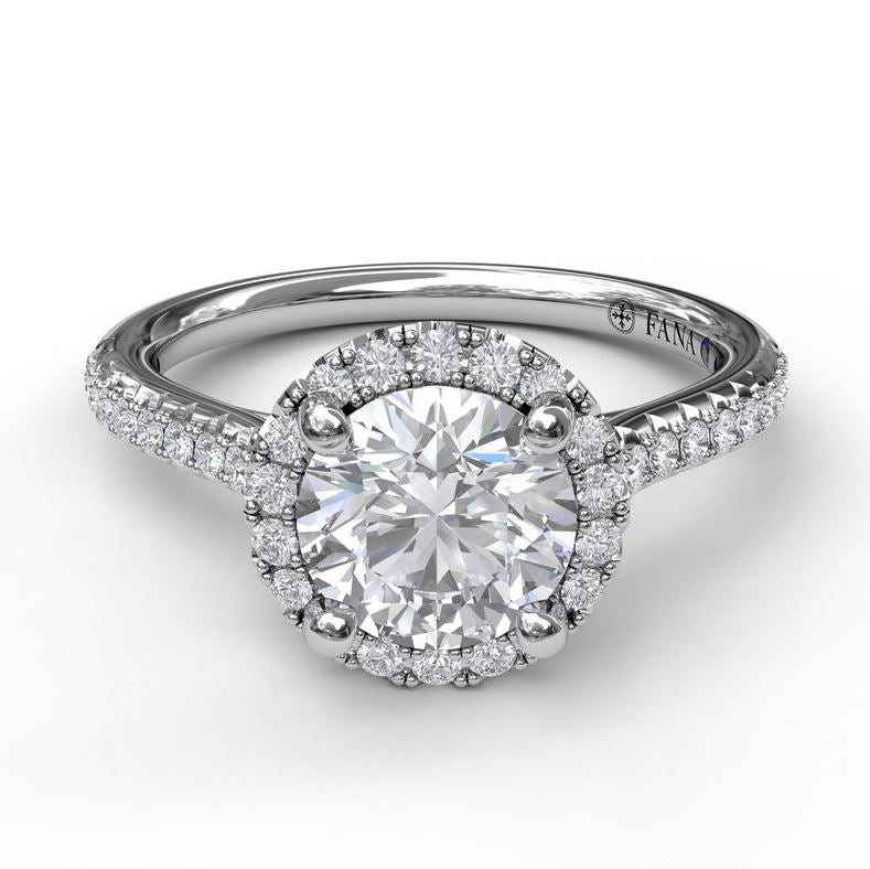 Delicate Round Engagement Mounting in 14 Karat White Gold with Cubic Zirconia