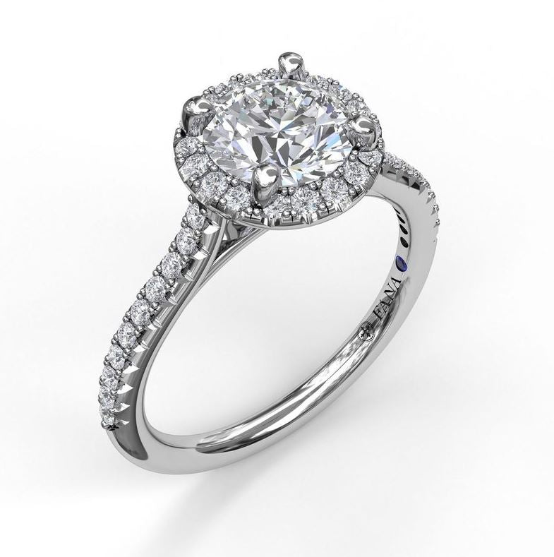 Delicate Round Engagement Mounting in 14 Karat White Gold with Cubic Zirconia