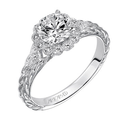 Sparkling Affection: 14K White Gold Engagement Mounting with Cubic Zirconia