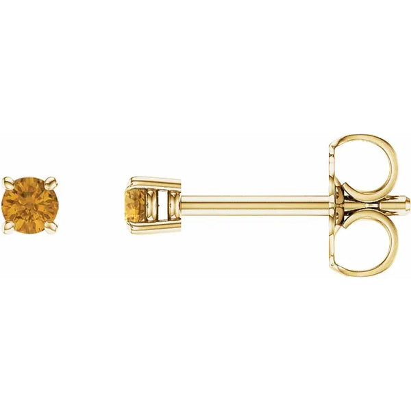 14K Yellow Gold Citrine Birthstone Solitaire Studs