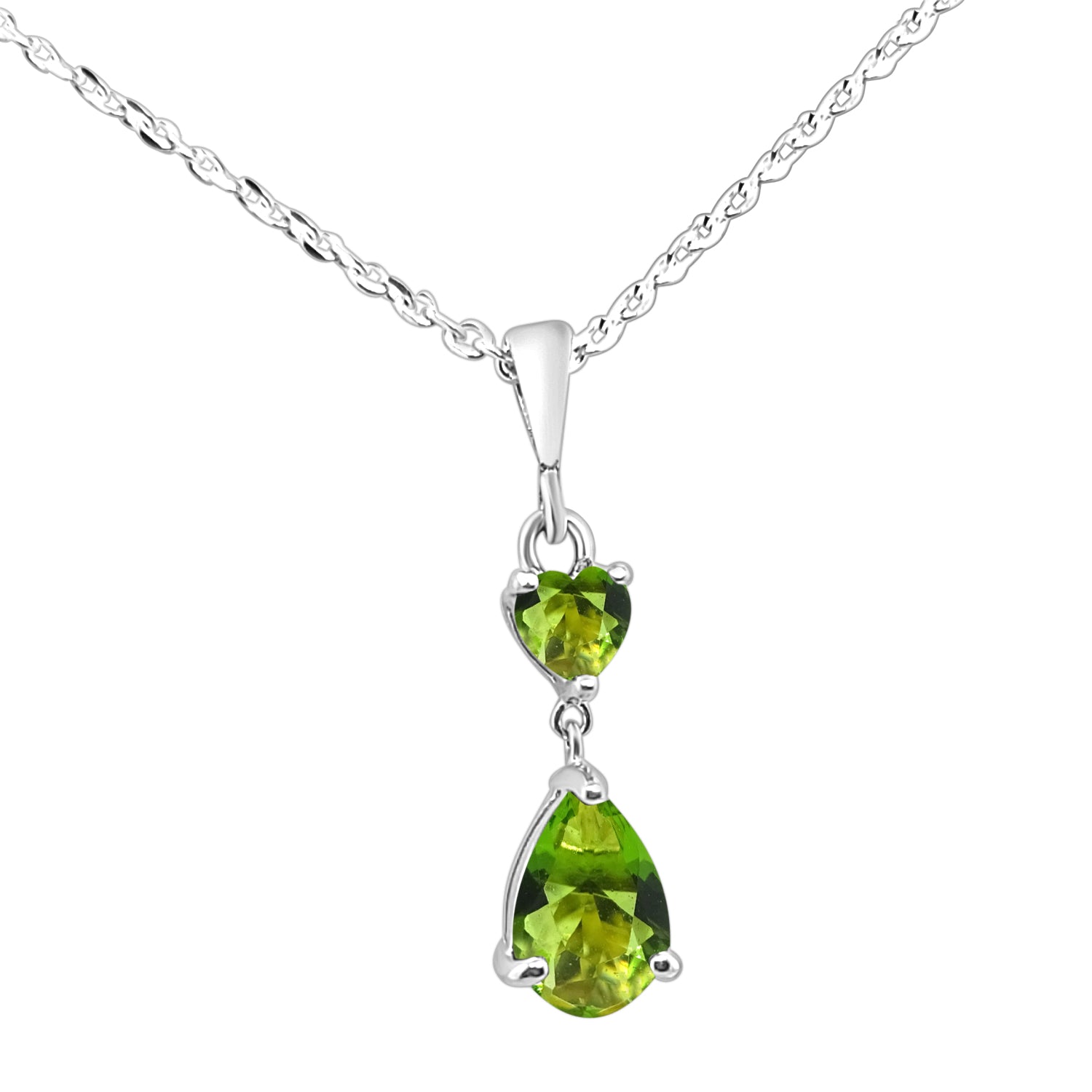 Beautiful Heart &amp; Pear Drop Necklace in Sterling Silver with 2.52 Carat Natural Diamond, Round Shape