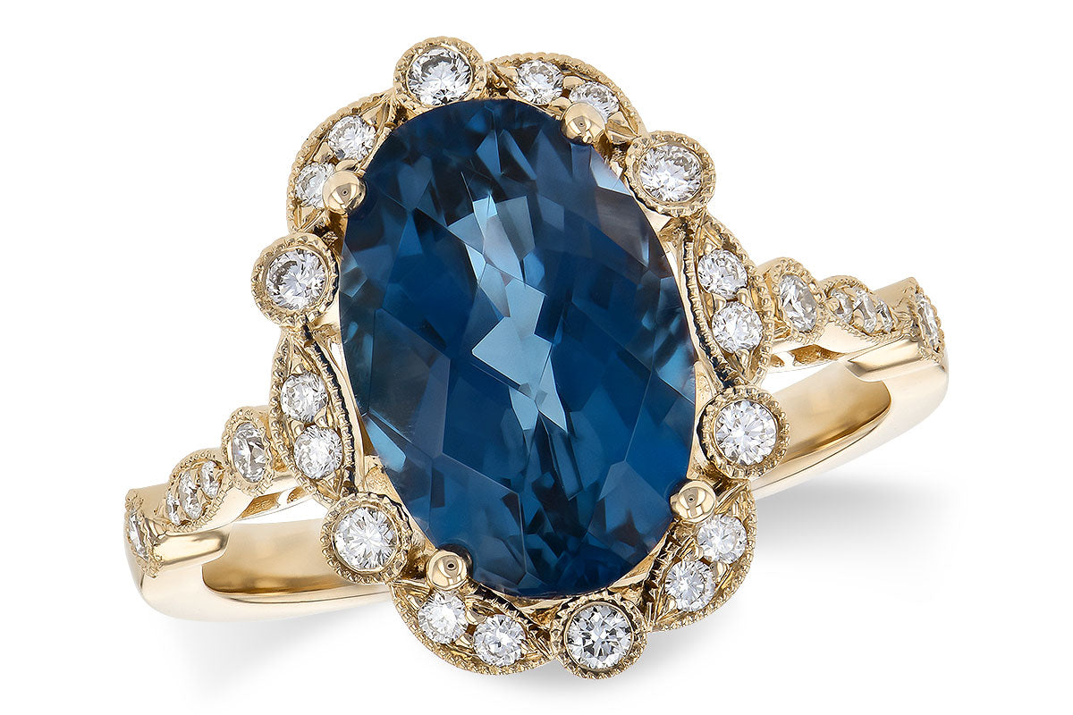 Sure! How about Milgrain Oval Blue Topaz Ring in 14 Karat Yellow Gold (3.80 ct.) for your product title?