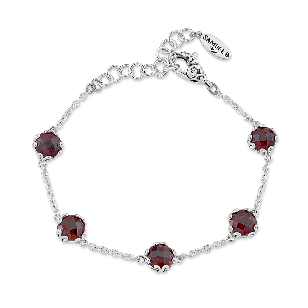 Timeless Elegance: Sterling Silver Garnet Station Bracelet