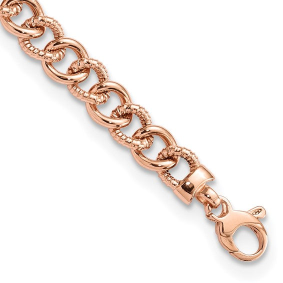 Textured Fancy Link 14 Karat Rose Gold Bracelet