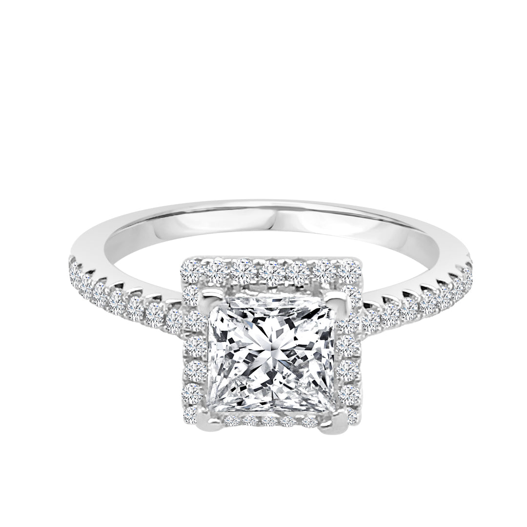 Princess Cut Cubic Zirconia Engagement Mounting in 14 Karat White Gold