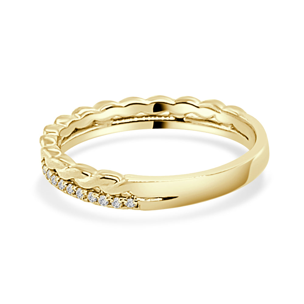 Dazzling Diamond Dual Band Wedding Band in High Polished Braid - 10 Karat Yellow Gold with 0.20 Carat Natural Round Shape Diamonds