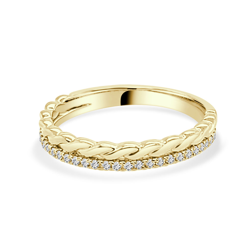 Dazzling Diamond Dual Band Wedding Band in High Polished Braid - 10 Karat Yellow Gold with 0.20 Carat Natural Round Shape Diamonds