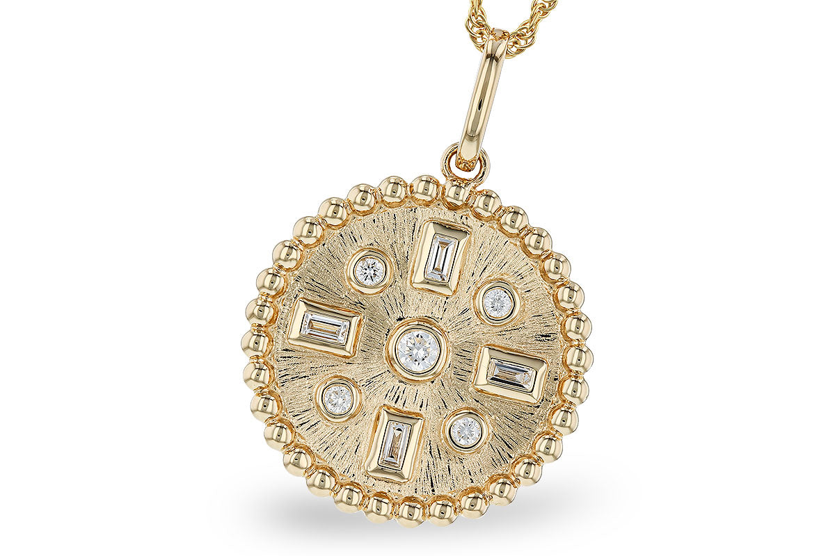 Geometric Disc Necklace with 0.23 Carat Natural Diamond in 14 Karat Yellow Gold