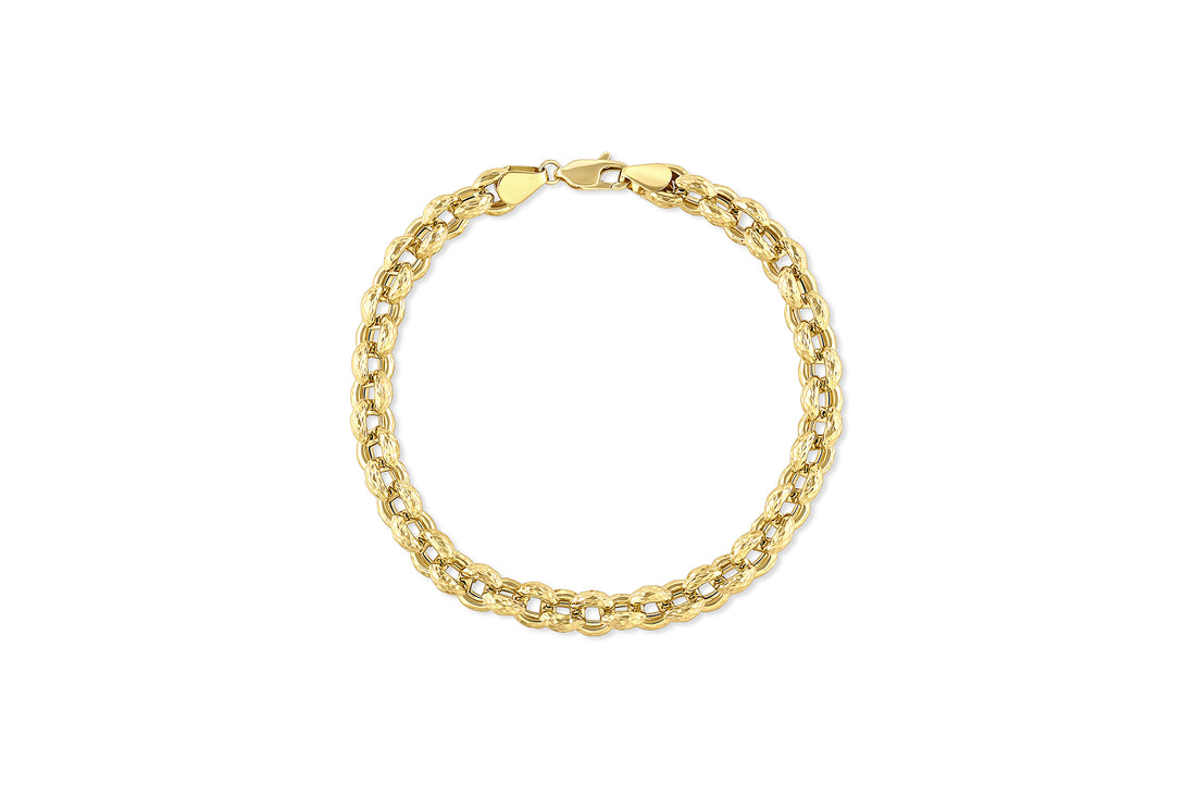 14K Yellow Gold Diamond Cut Rolo Chain Bracelet