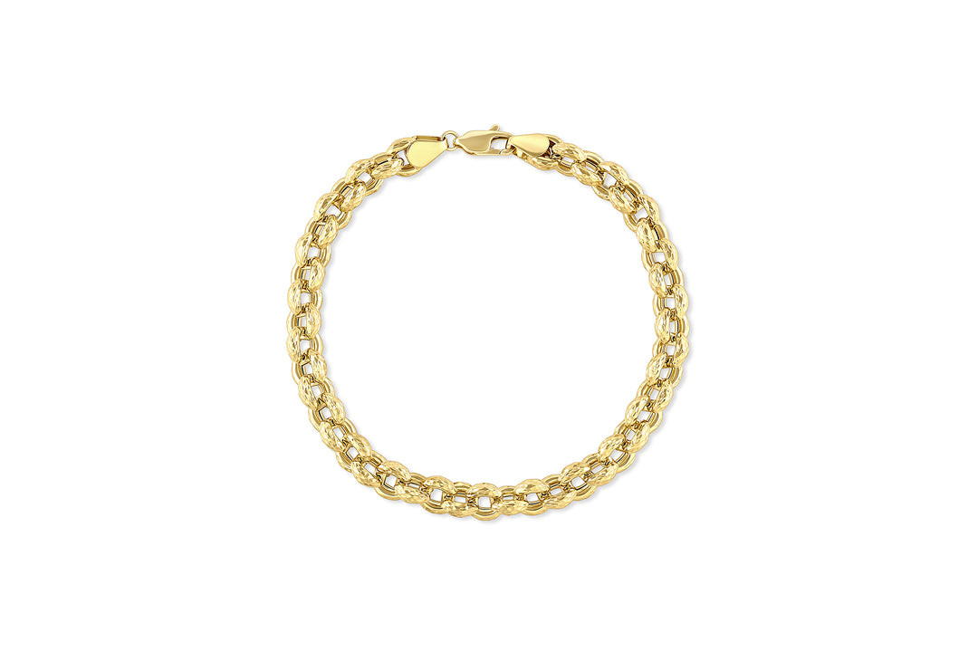 Diamond Cut Rolo Style Chain Bracelet in 14 Karat Yellow Gold