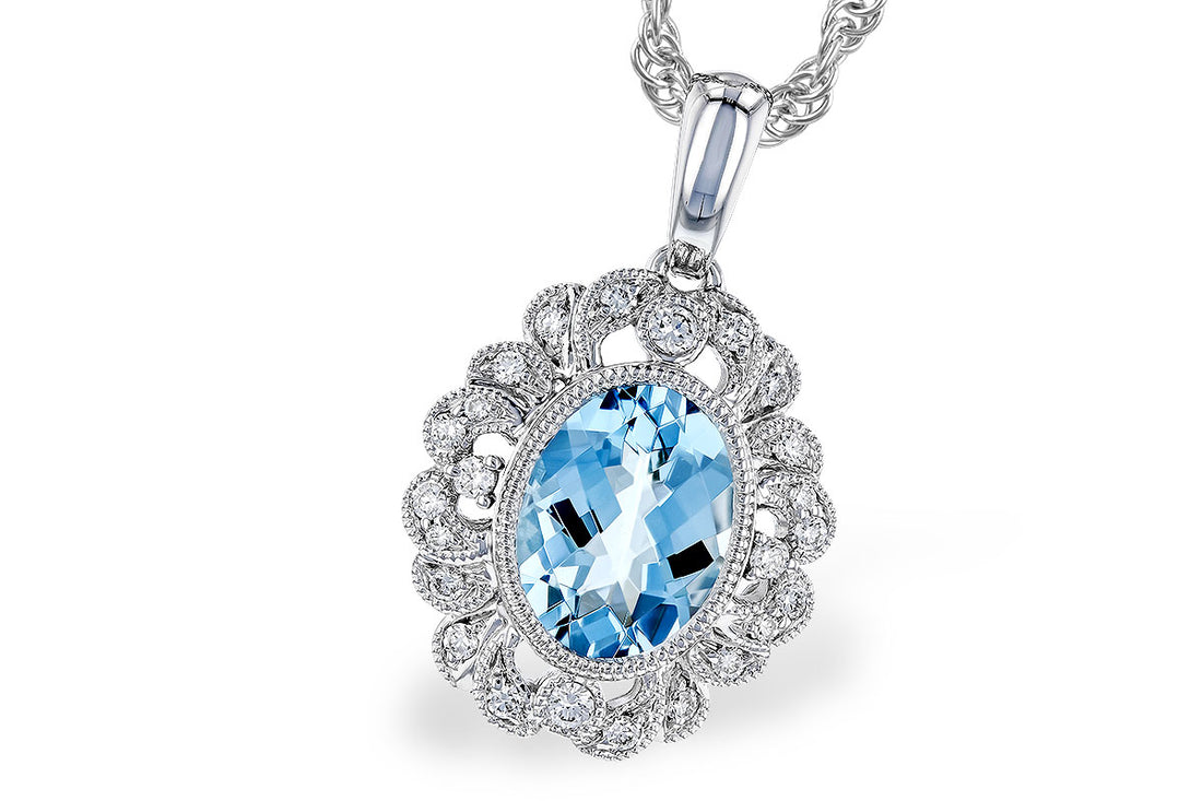 14 Karat White Gold Filigree Aquamarine Pendant Necklace - 0.98 Carat