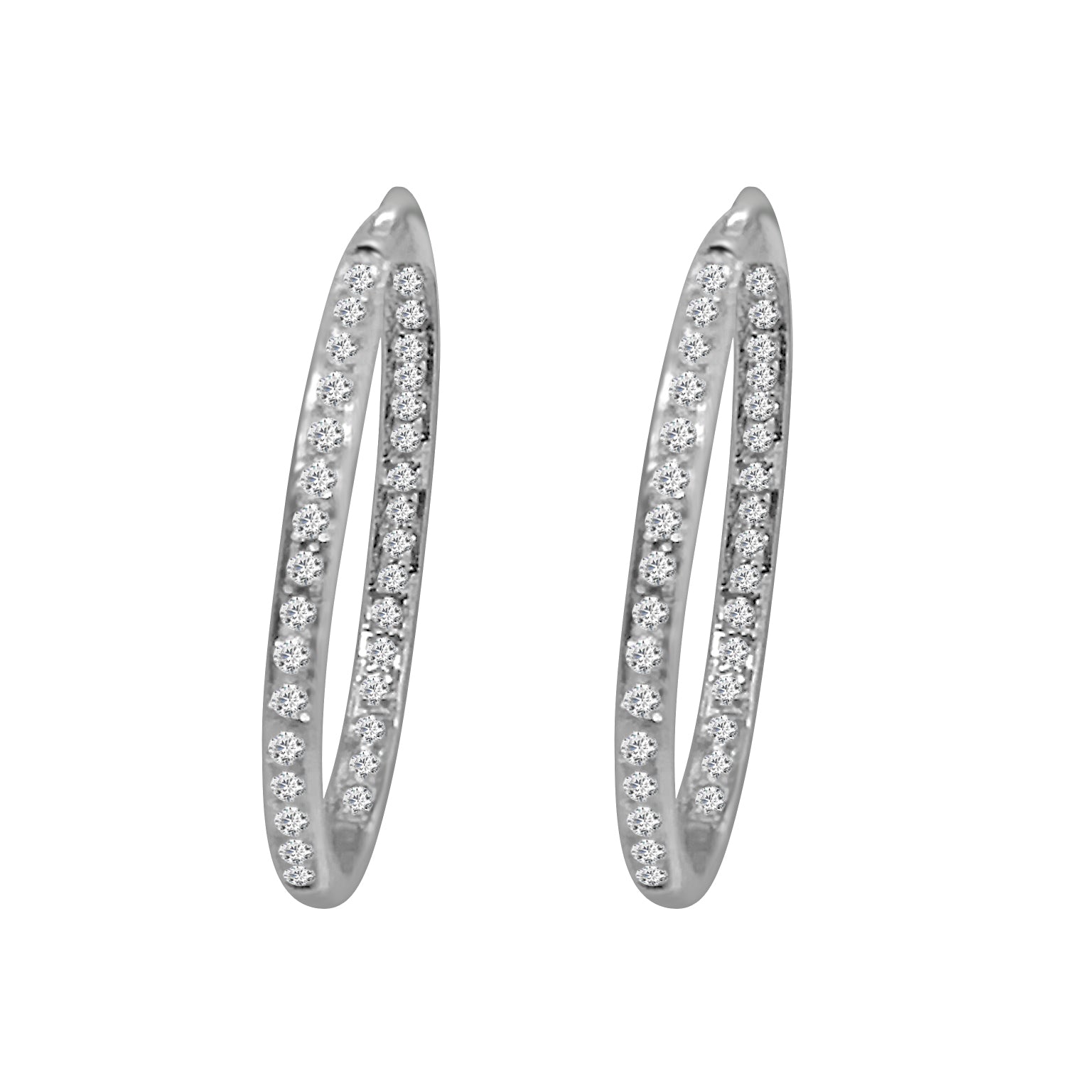 Dazzling 0.75 Carat Natural Diamond Oval Inside Out Earrings in 14 Karat White Gold