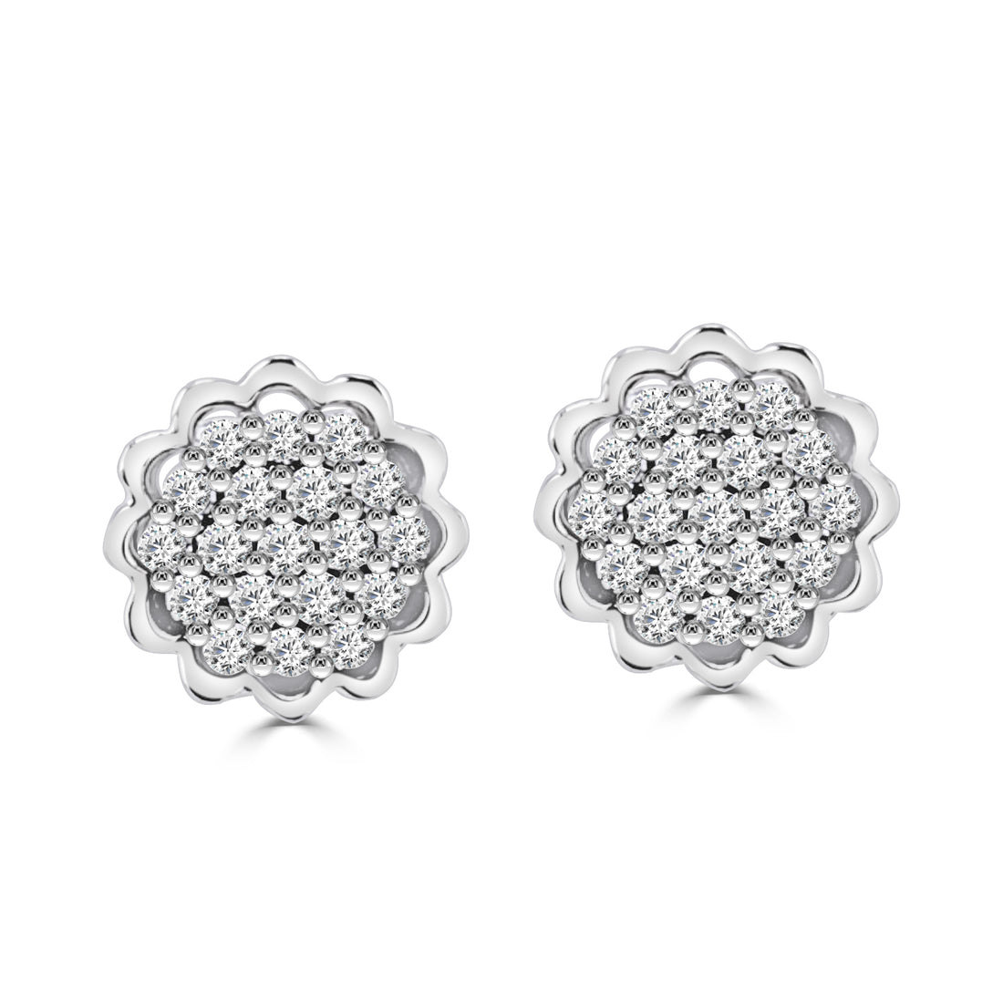14K Yellow Gold Flower Cluster Earrings with 0.37ct Natural Diamond