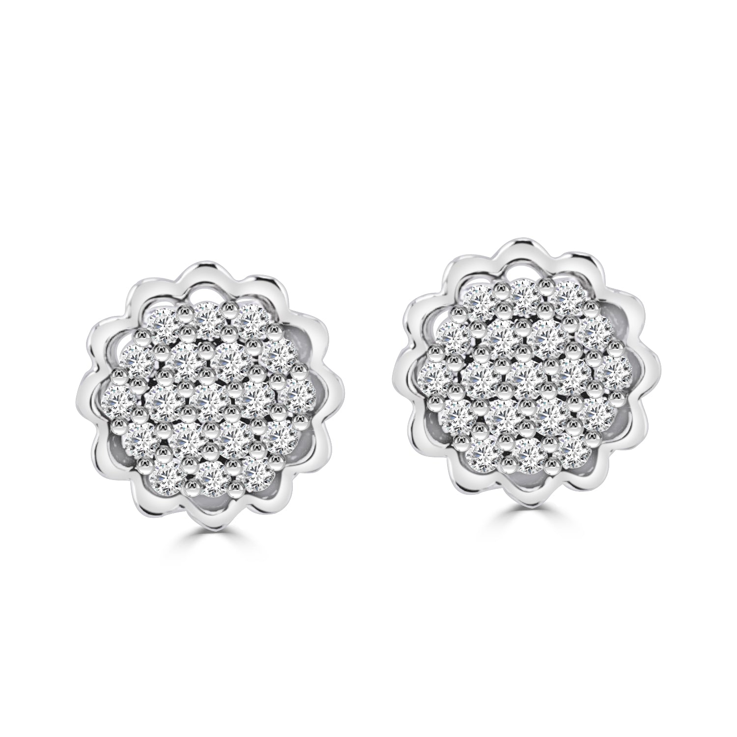 14 Karat Yellow Gold Flower Cluster Earrings with 0.37 Carat Natural Diamond