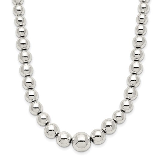Sparkling Sterling Silver Graduated Polished Bead Necklace