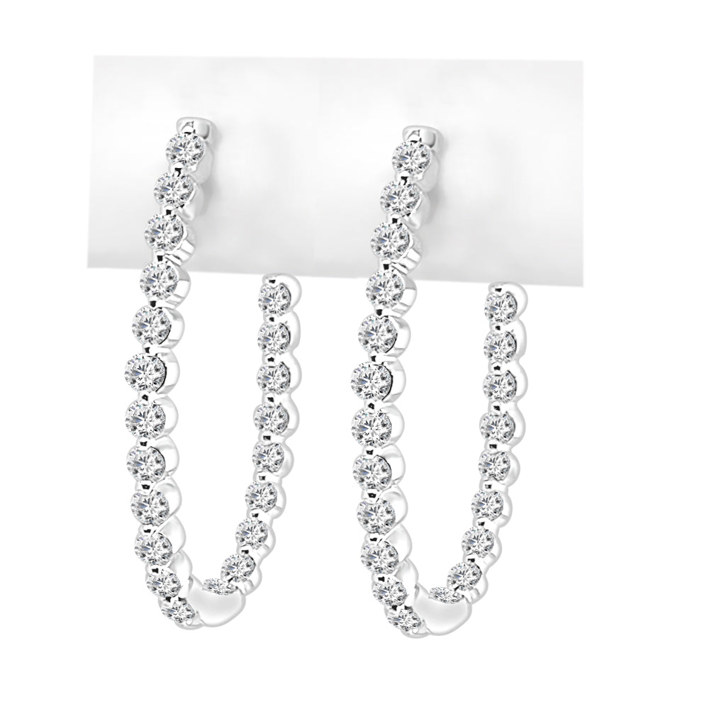 1.50 Carat Round Diamond Inside/Out Oval Hoop Earrings - 14K White Gold