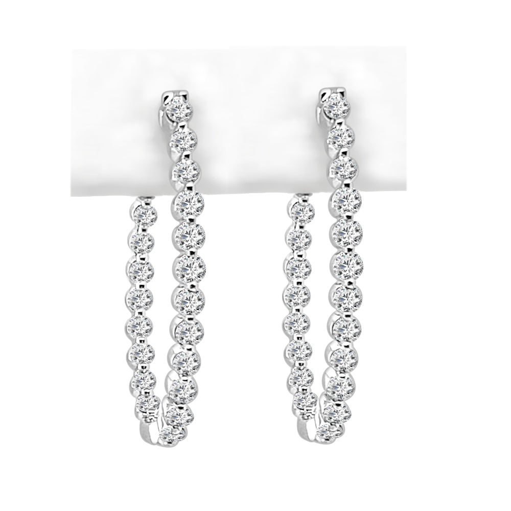 1.50 Carat Round Diamond Inside/Out Oval Hoop Earrings - 14K White Gold