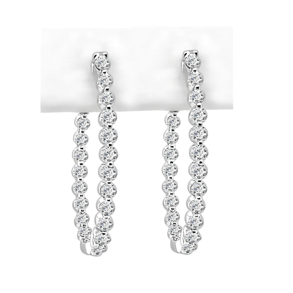 1.50 Round White Gold Diamond Oval Inside/Out Hoop Earrings