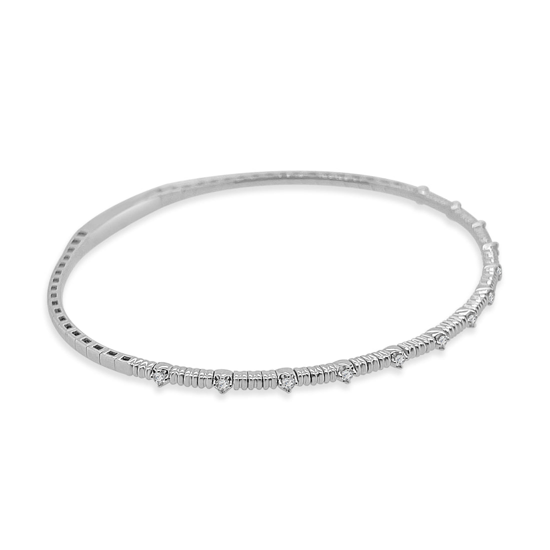 14 Karat White Gold Textured Station Flex Bangle with Natural Diamond - 0.19 Carat