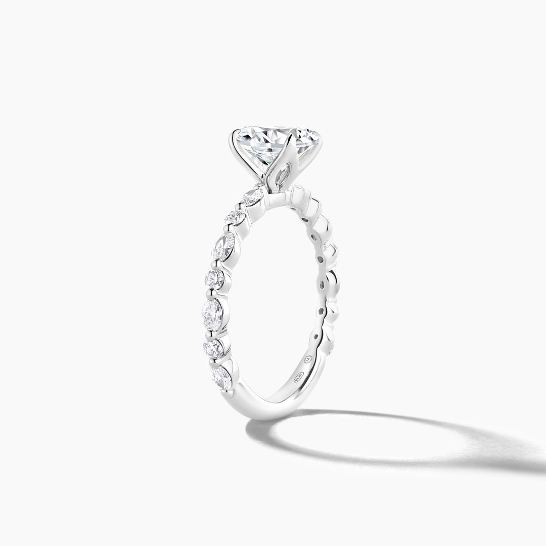 Platinum Oval Shape Engagement Mounting with Oval and RBC Alternating Diamond Band (1.00 CTTW) and Cubic Zirconia