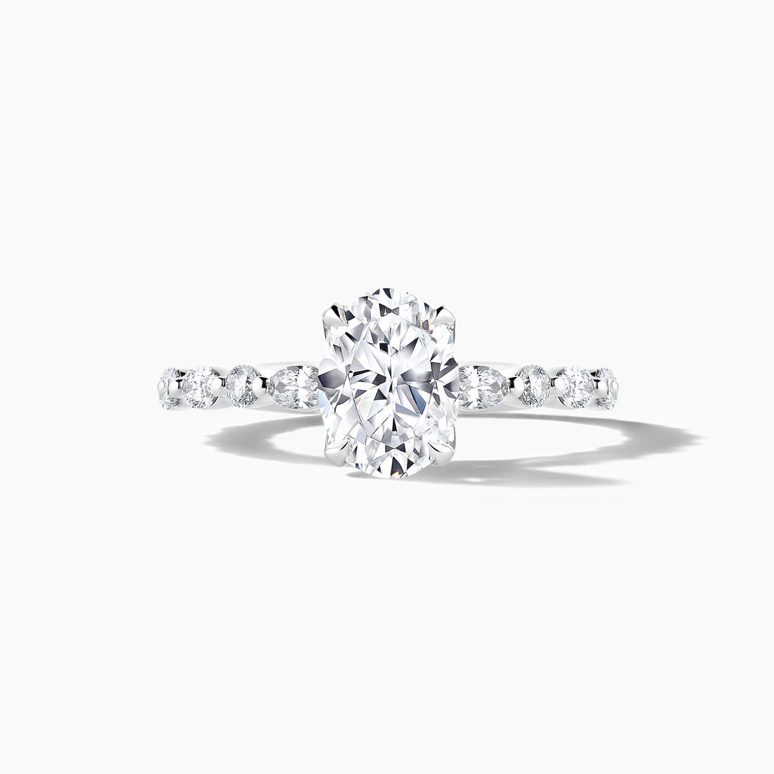Platinum Oval and RBC Alternating Diamond Band for Engagement Mounting