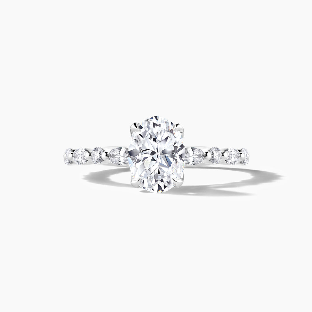 Platinum Oval Shape Engagement Mounting with Oval and RBC Alternating Diamond Band (1.00 CTTW) and Cubic Zirconia