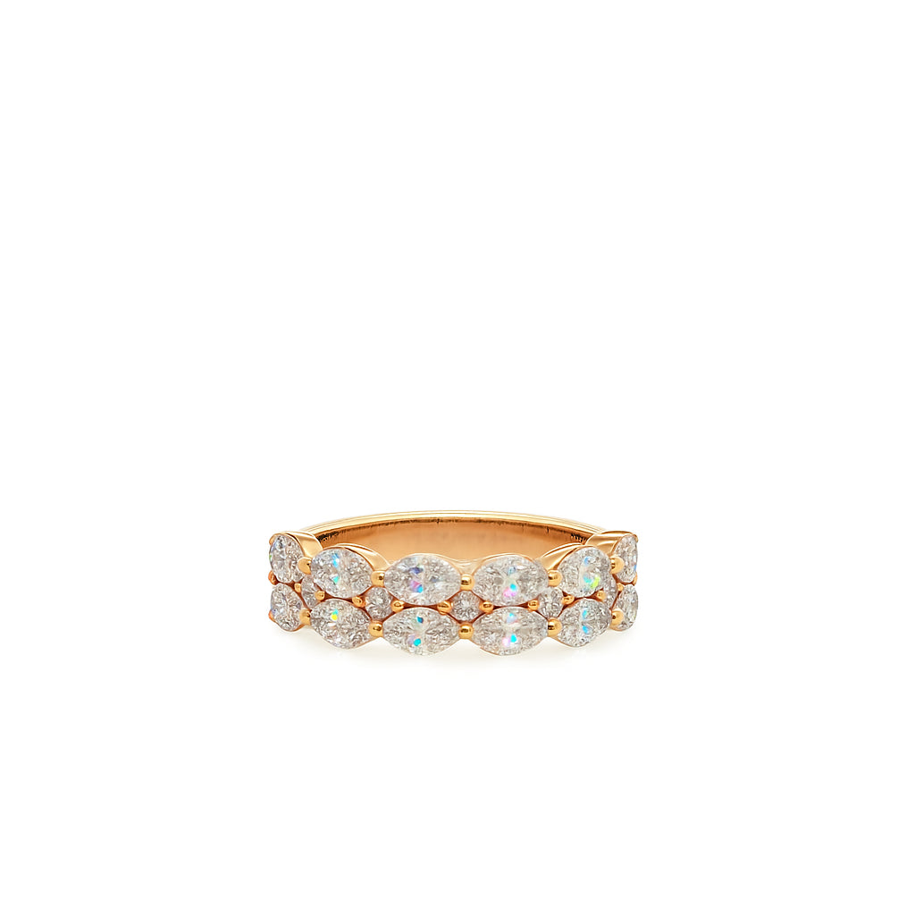 Christmas Magic: 14K Yellow Gold Double Row Marquise Shape Ring with 1.61 Lab Diamonds