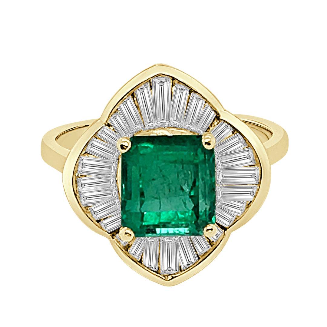 Exquisite Estate Cocktail Ring in 14 Karat Yellow Gold featuring Princess Shape Emerald (2.43ct)