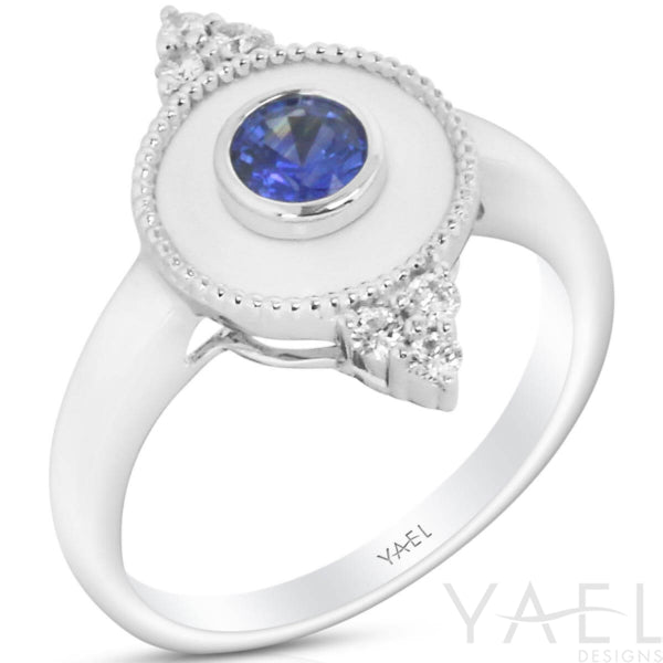 Regalia White Enamel Rd Halo Ring in 14 Karat White Gold with Blue Sapphire (0.56 ct)