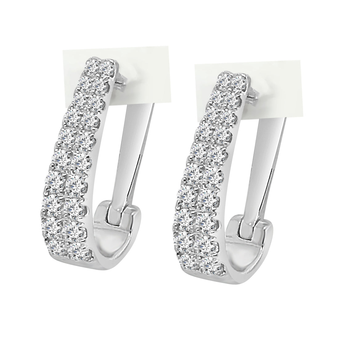 14K White Gold Graduated Double Row Diamond Earrings - 1.00 Carat