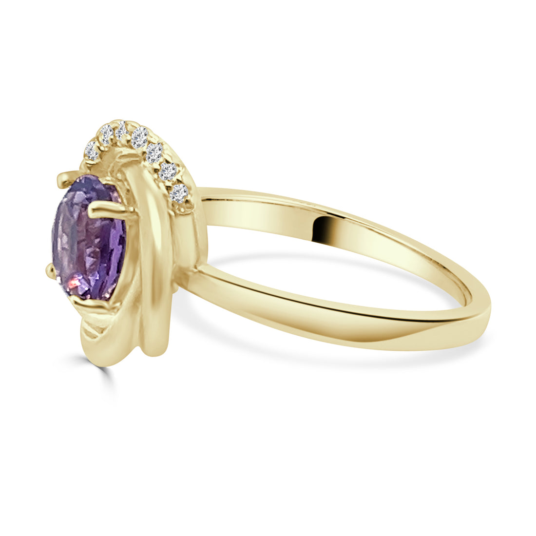 14K Yellow Gold Woven Satin Finish Amethyst Ring - 1.15 Carats
