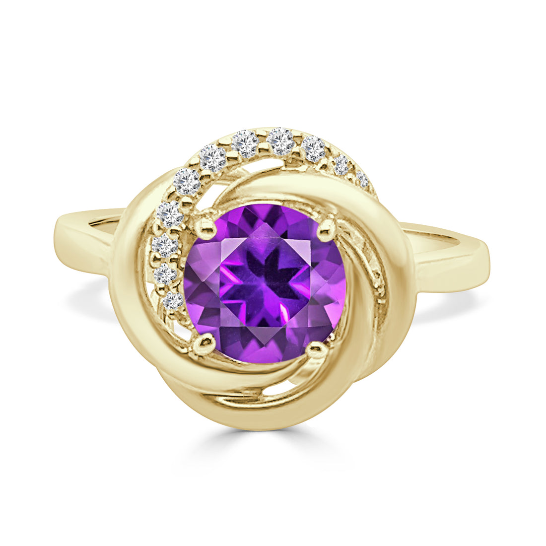 14K Yellow Gold Woven Satin Finish Amethyst Ring - 1.15 Carats