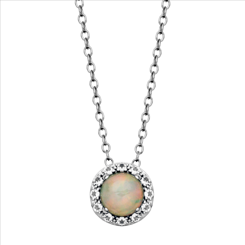 Sterling Silver Opal and White Topaz Gemstone Cable Necklace