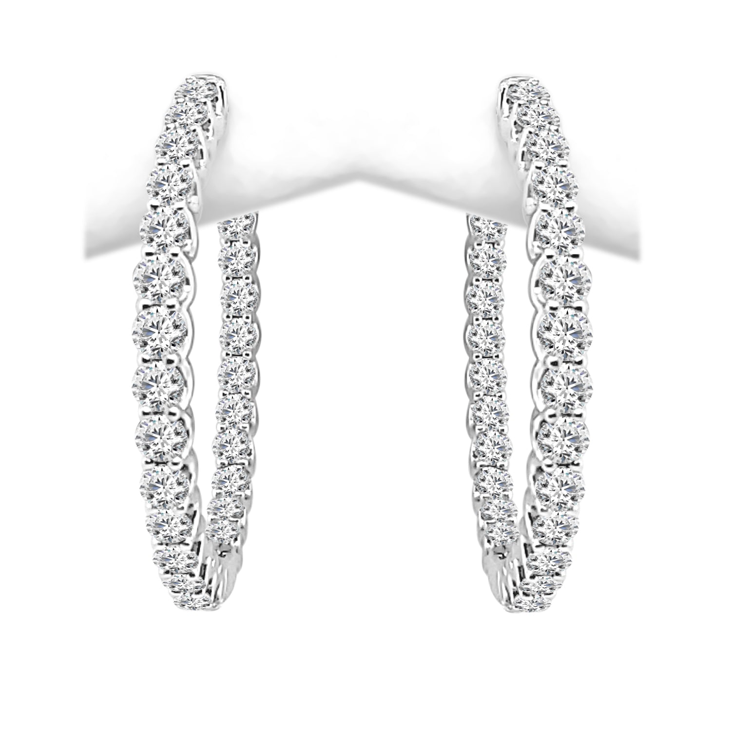 Inside Out Diamond Earrings in 14 Karat White Gold - 3.00 Carat, Round Shape