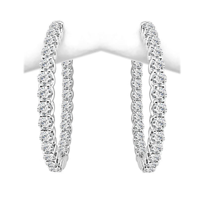 Inside Out Diamond Earrings in 14 Karat White Gold - 3.00 Carat, Round Shape