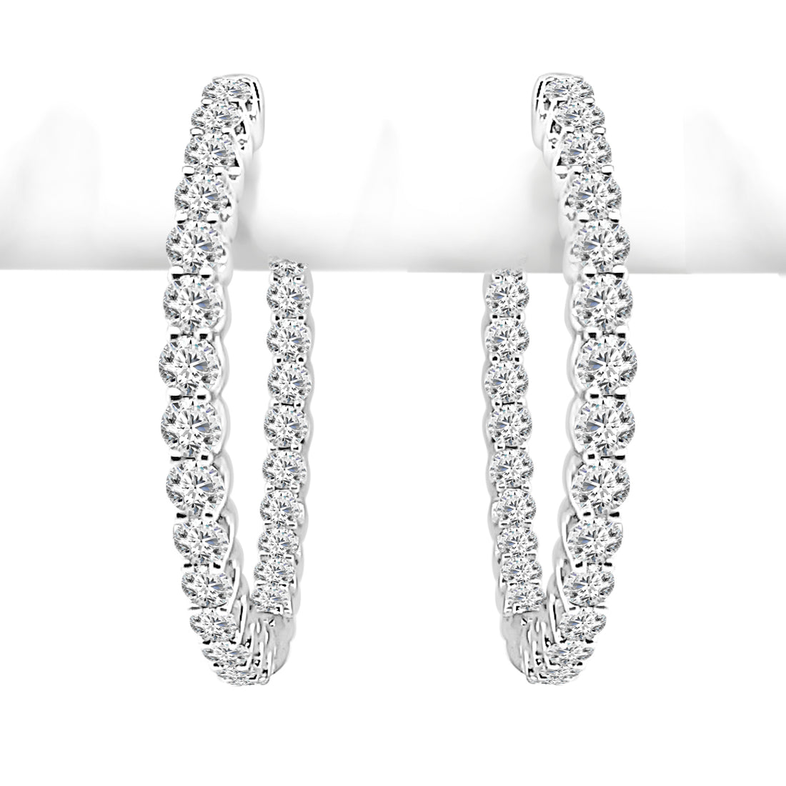 14 Karat White Gold Inside Out Round Natural Diamond Earrings - 3.00 Carats