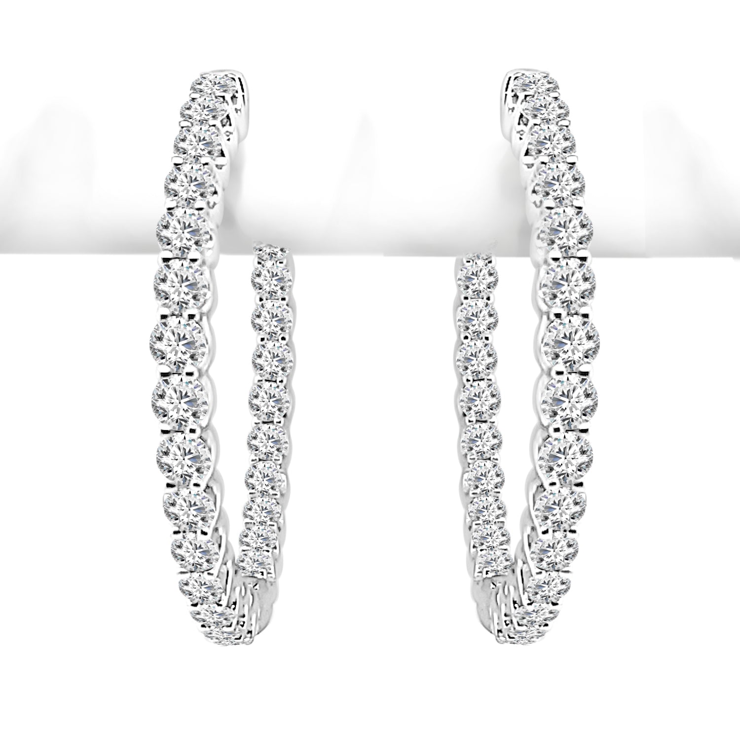 Inside Out Diamond Earrings in 14 Karat White Gold - 3.00 Carat, Round Shape