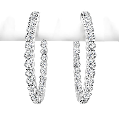 Inside Out Diamond Earrings in 14 Karat White Gold - 3.00 Carat, Round Shape