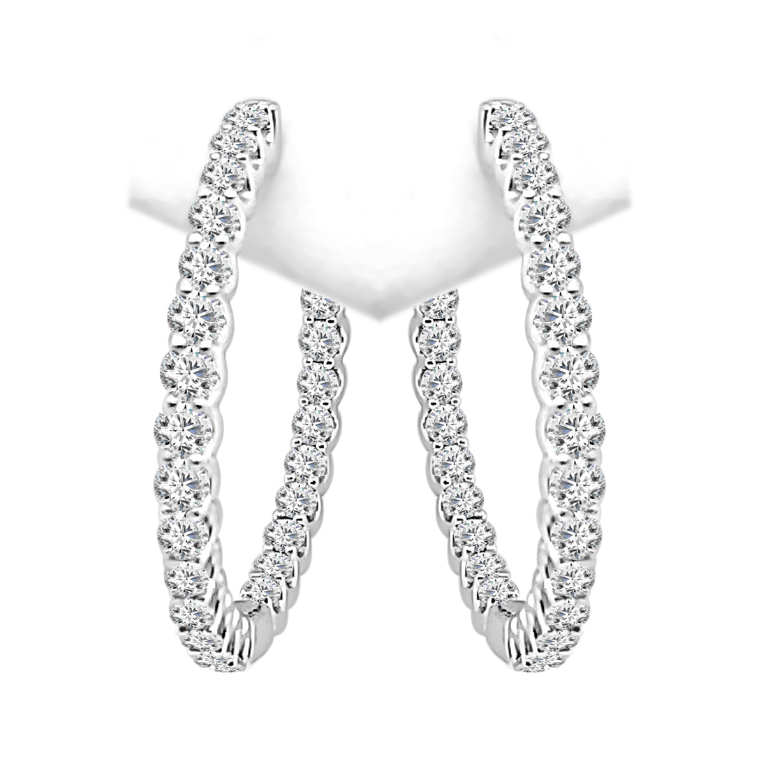 14 Karat White Gold Inside Out Round Natural Diamond Earrings - 3.00 Carats
