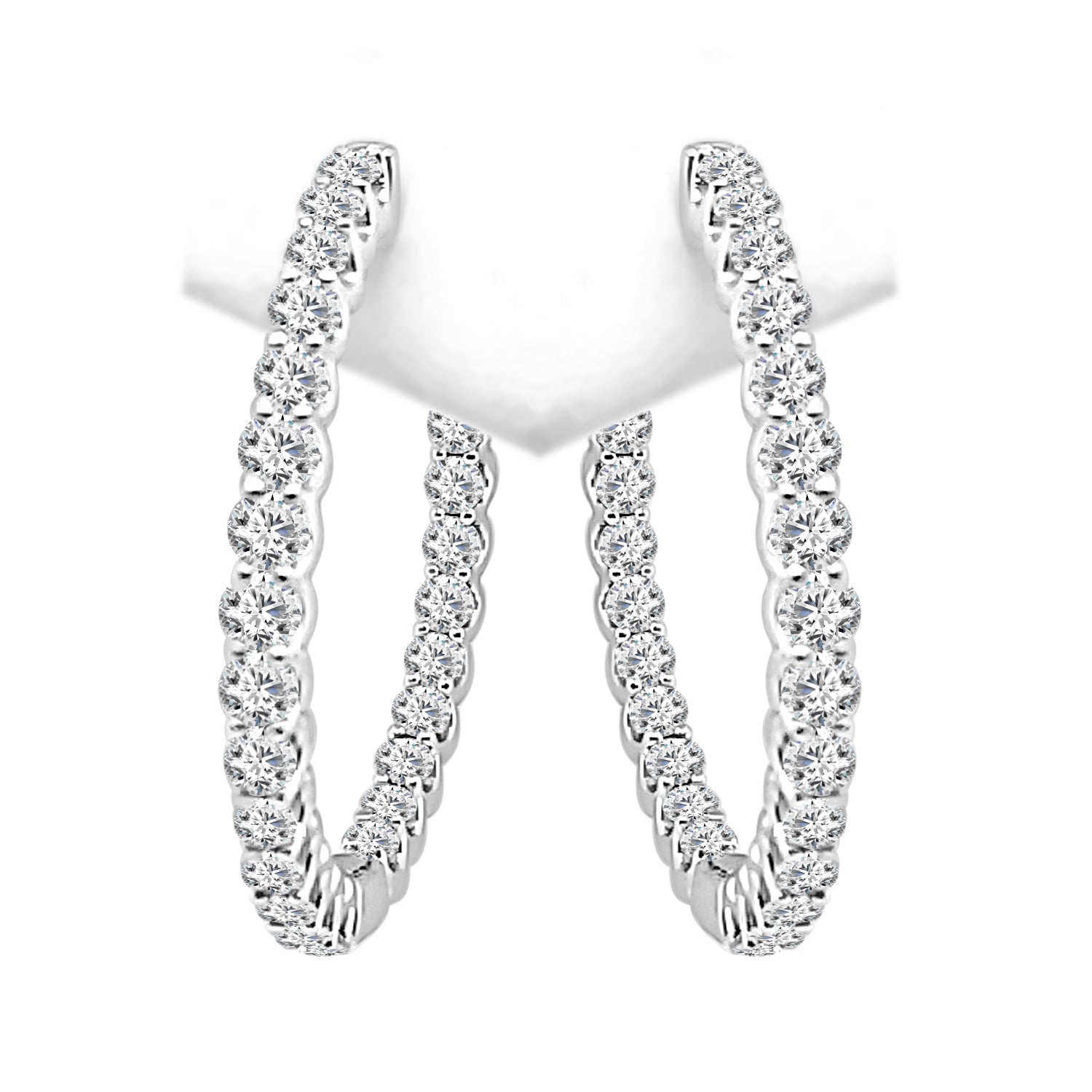 Inside Out Diamond Earrings in 14 Karat White Gold - 3.00 Carat, Round Shape