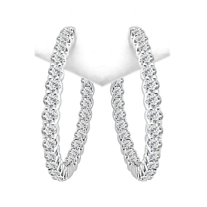 Inside Out Diamond Earrings in 14 Karat White Gold - 3.00 Carat, Round Shape