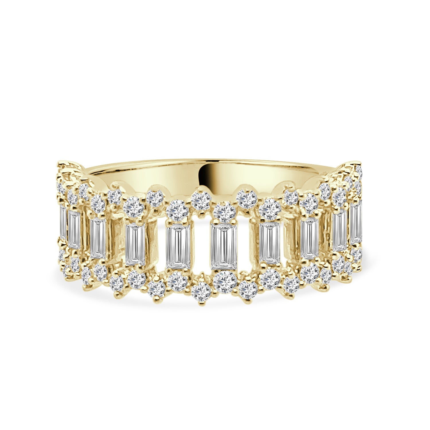 Regal Baguette and Round Diamond Ring in 14 Karat Yellow Gold - 0.87 carat Natural Diamond