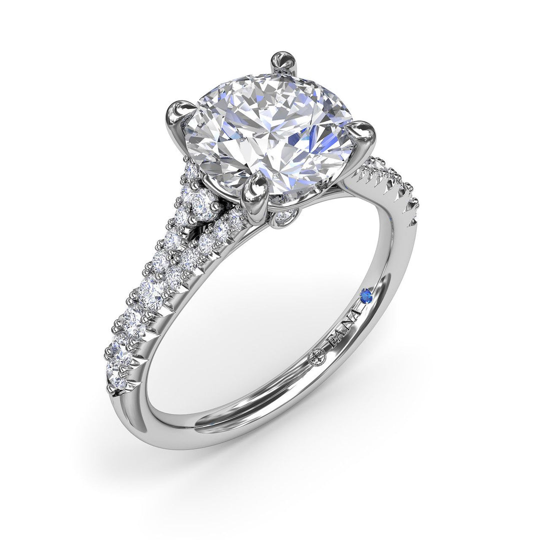 Sparkling Love: 14 Karat White Gold Engagement Mounting with Diamond and Cubic Zirconia