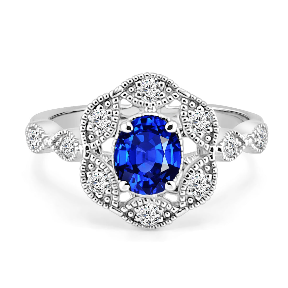 14 Karat Two-Tone Blue Sapphire Ring with 0.84 Carats