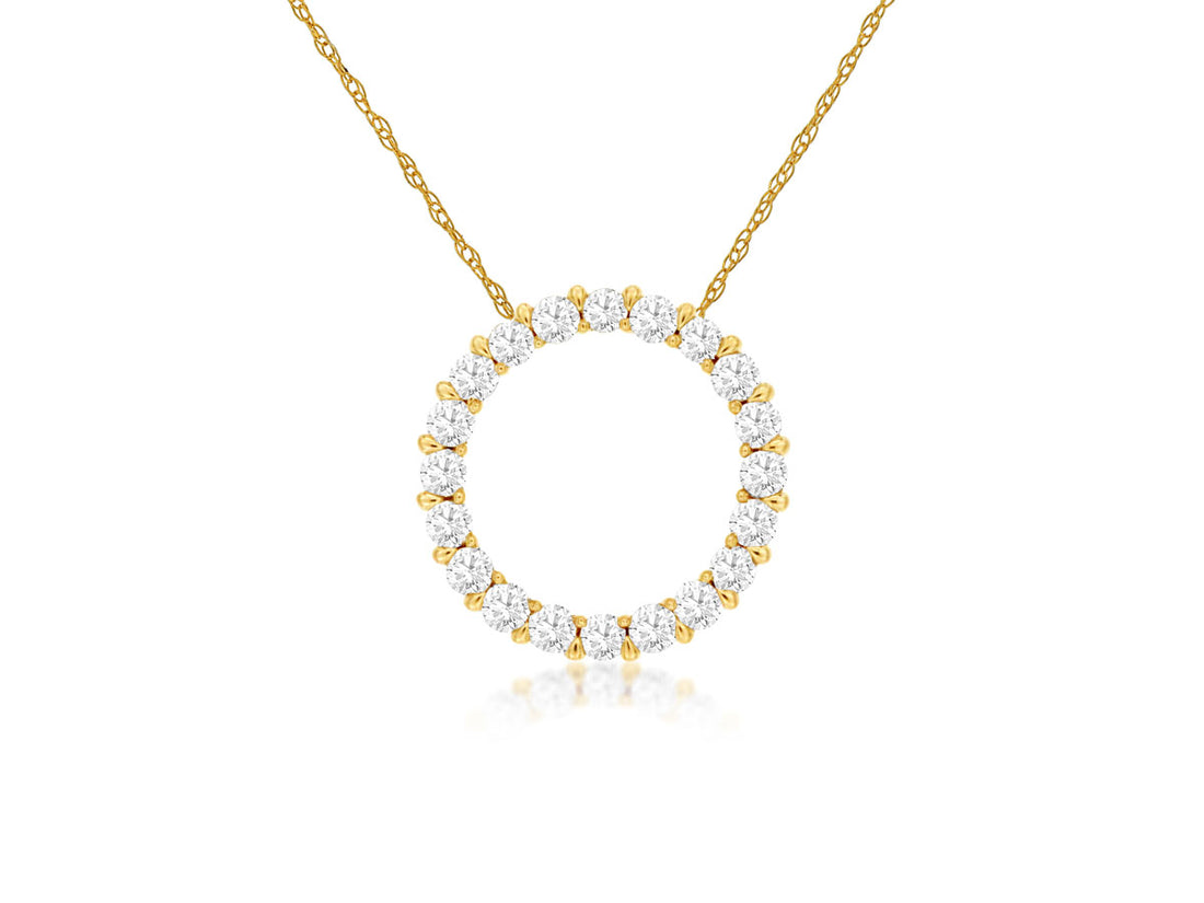 14K Yellow Gold Circle Necklace with Natural Round Diamond