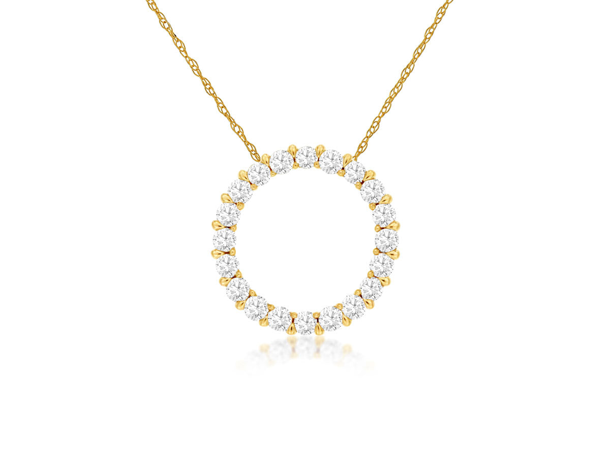 14K Yellow Gold Circle Necklace with Natural Round Diamond